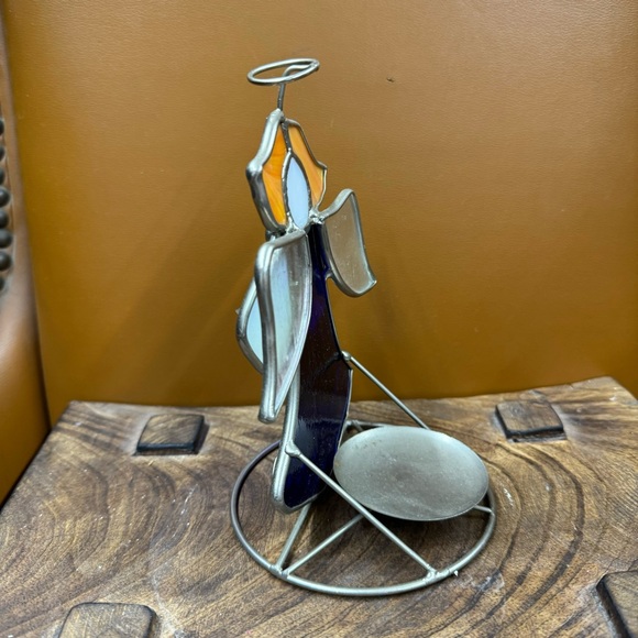 Vintage Stained Glass Singing Angel Votive Candle Holder - Picture 2 of 7